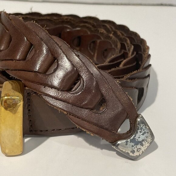 Fossil Leather Belt Mens 36 Braided Woven Brown Brass Buckle MB2347 Vintage - Picture 3 of 10